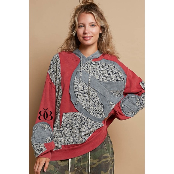 POL Red Floral Peace Patch Vintage Washed Hoodie - Picture 3 of 7